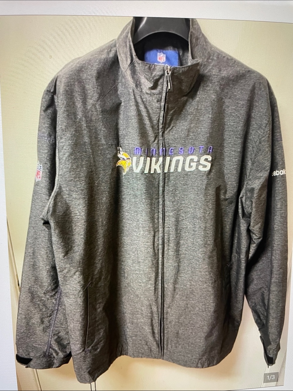 Reebok Men's Minnesota Vikings Charcoal Gray Full-Zip Performance Jacket